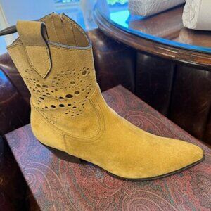 Etro Women's Suede Perforated Ankle Boot in Beige